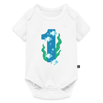 Baby Bio-Kurzarm-Body "1 mit Fischen" - Weiß