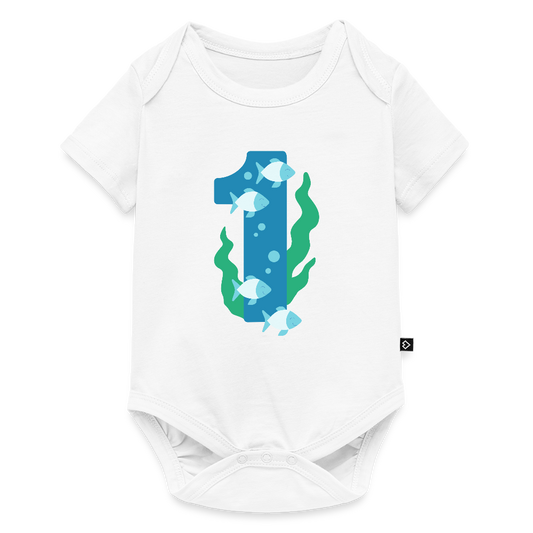 Baby Bio-Kurzarm-Body "1 mit Fischen" - Weiß