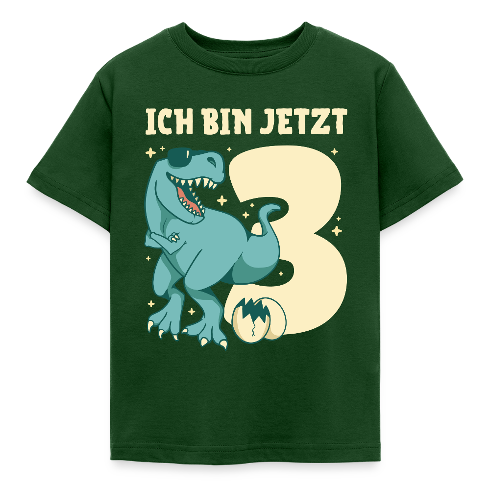 Kinder T-Shirt "Ich bin jetzt 3" (Dinosaurier mit Sonnenbrille) - Forstgrün 