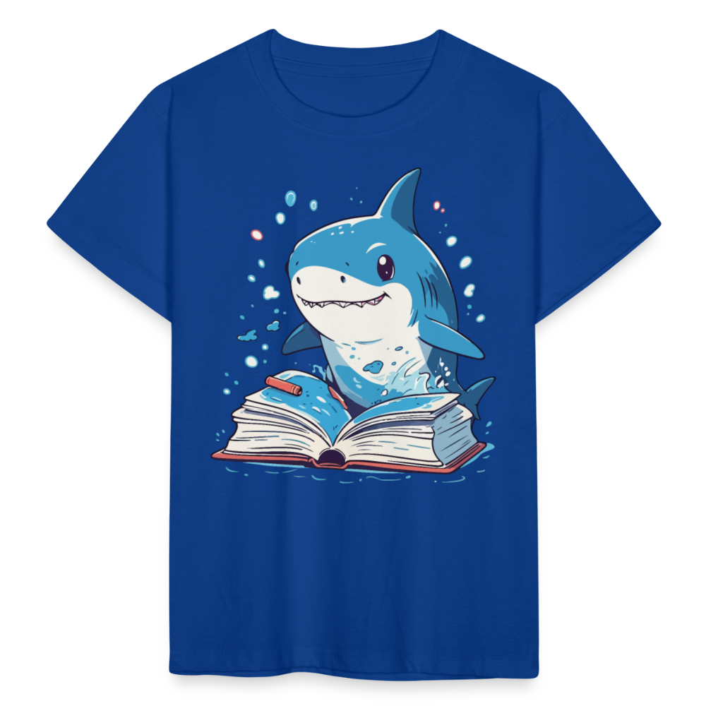 Kinder T-Shirt "Hai liest Buch" - Royalblau