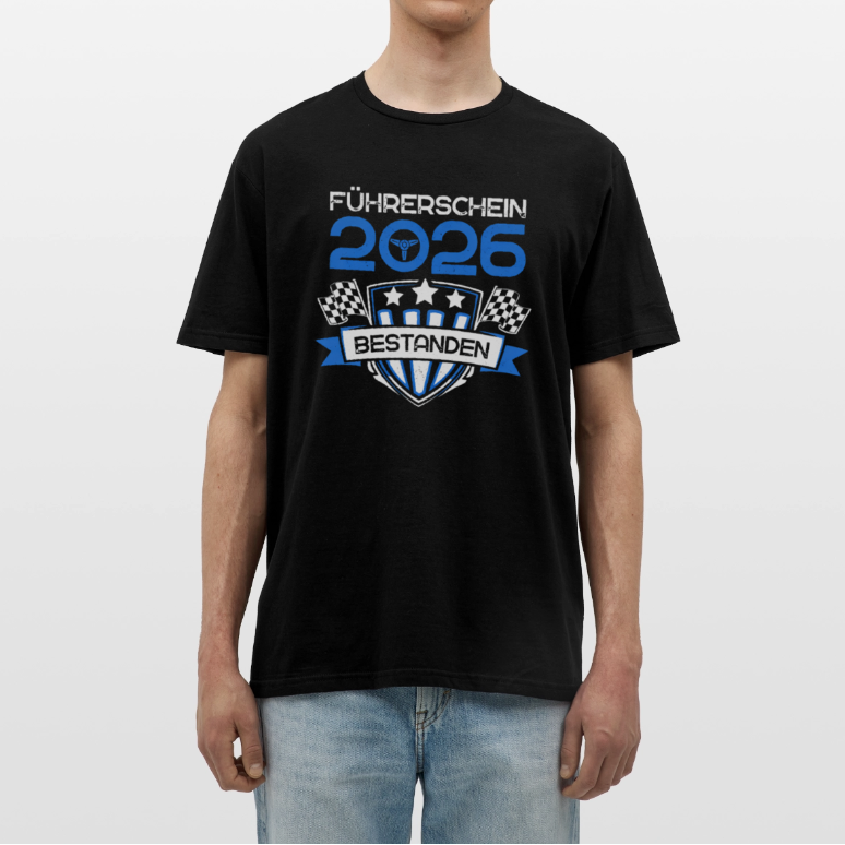 Männer T-Shirt "Führerschein 2026 bestanden" (Sternen-Motiv) - Schwarz