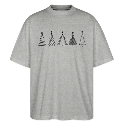 Oversize T-Shirt "Weihnachtsbäume im Handgezeichneten Stil" - Grau meliert