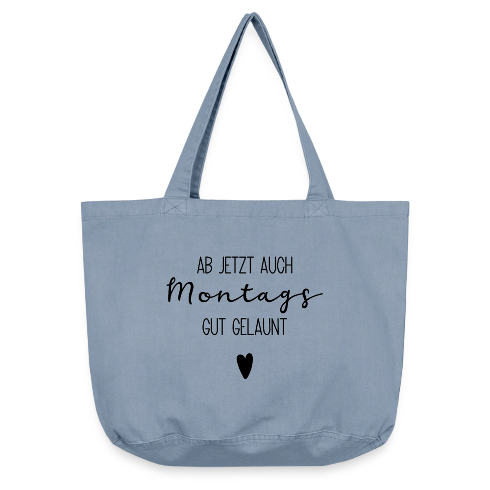 Einkaufstasche "Ab jetzt auch montags gut gelaunt" - vintage light blue