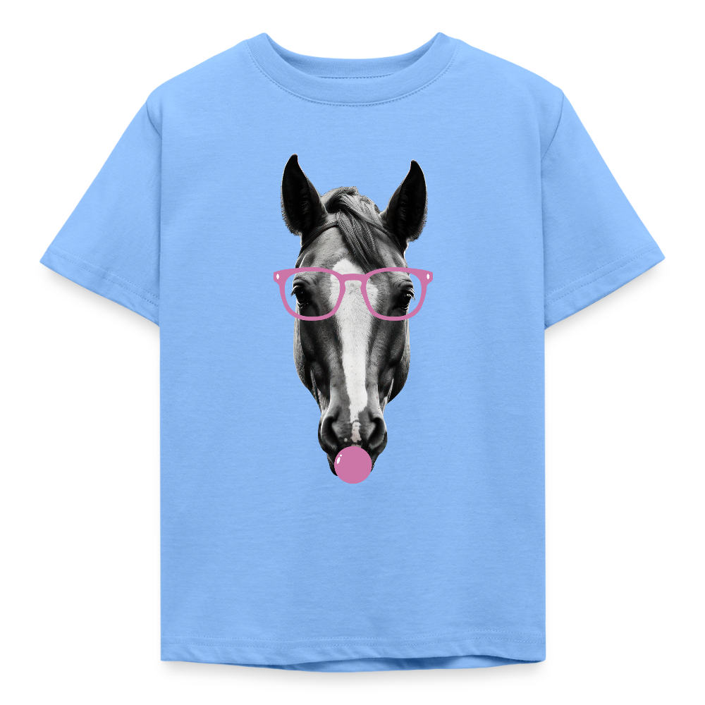 Kinder T-Shirt "Lustiges Pferd mit Kaugummi" - Himmelblau