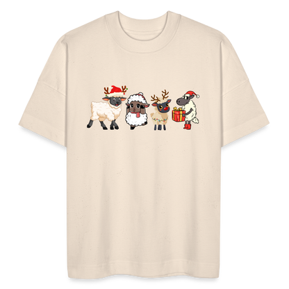 Unisex Oversize Bio-T-Shirt "Lustige Weihnachts-Schafe" - Naturweiß