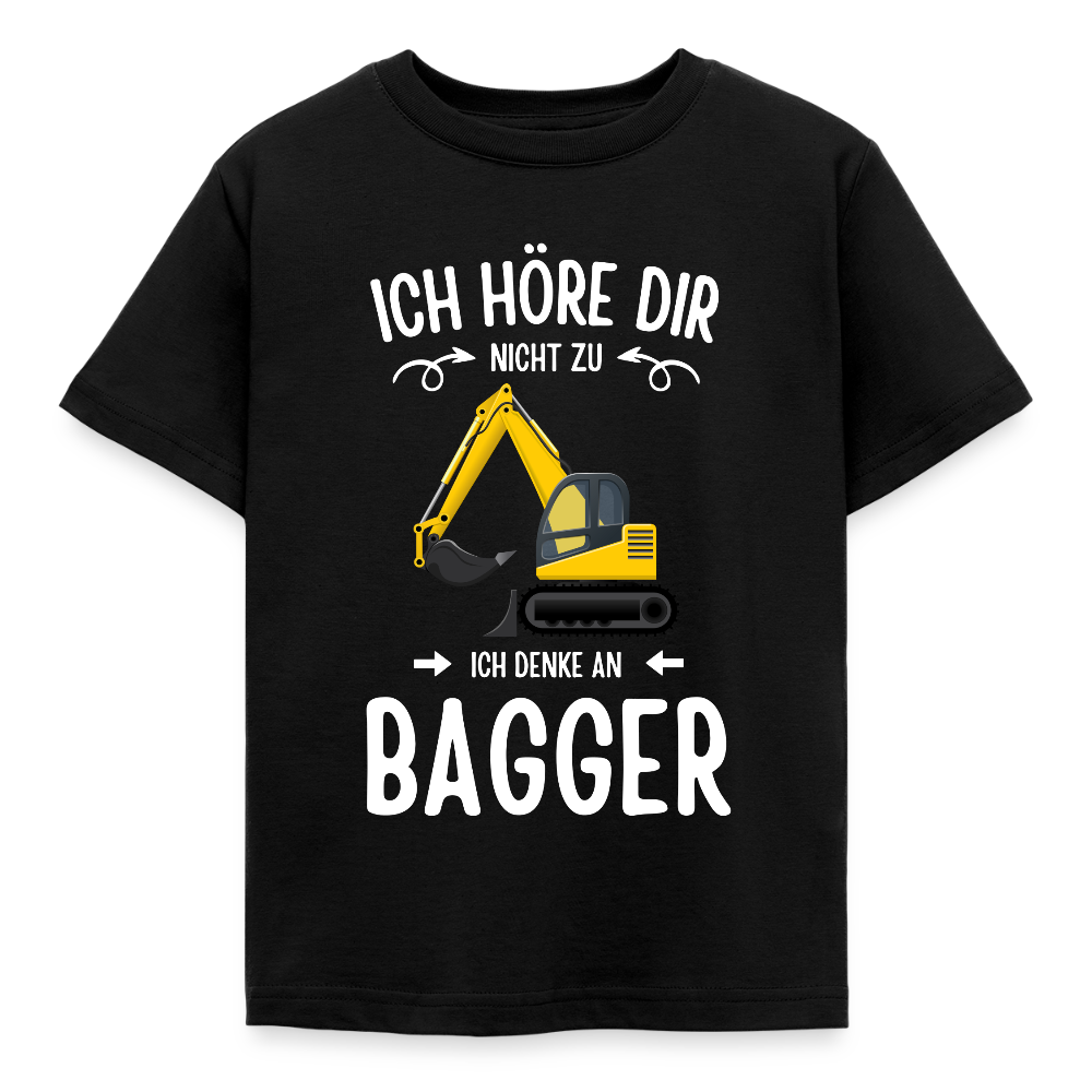 Kinder T-Shirt "Ich höre dir nicht zu, ich denke an Bagger" - Schwarz