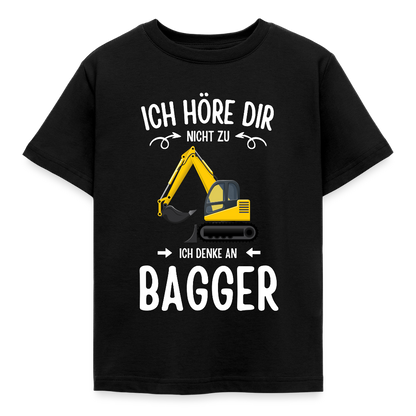 Kinder T-Shirt "Ich höre dir nicht zu, ich denke an Bagger" - Schwarz