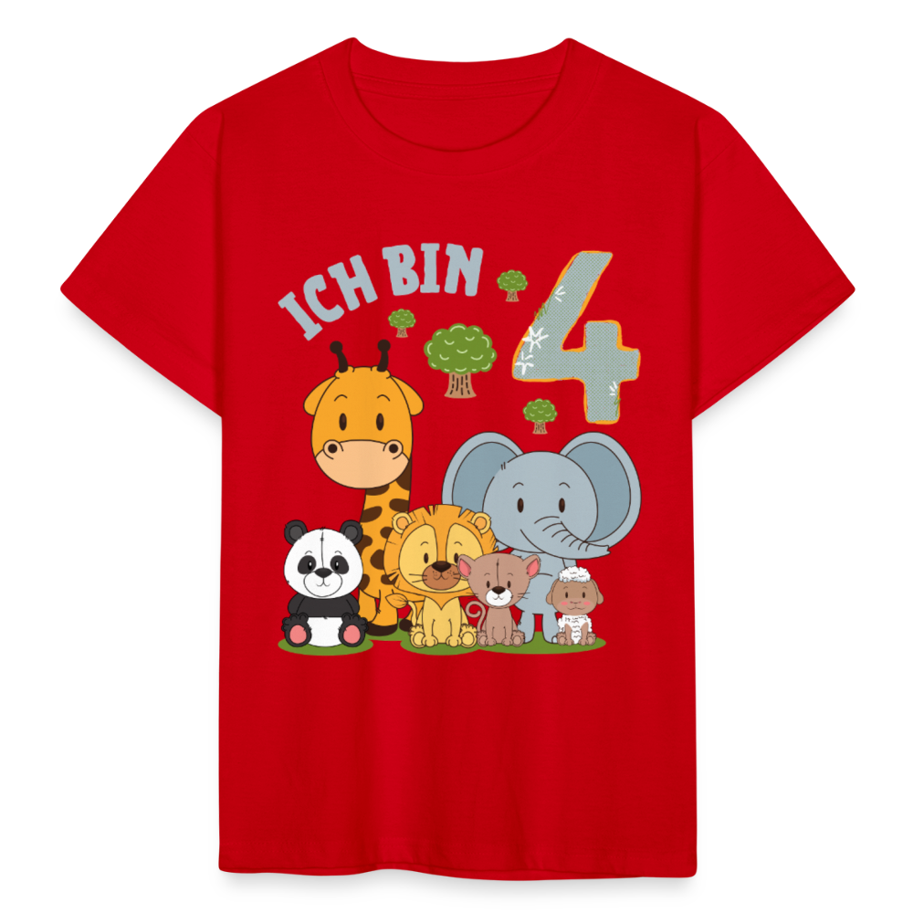 Kinder T-Shirt "Ich bin 4" (Niedliches Tiermotiv) - Rot