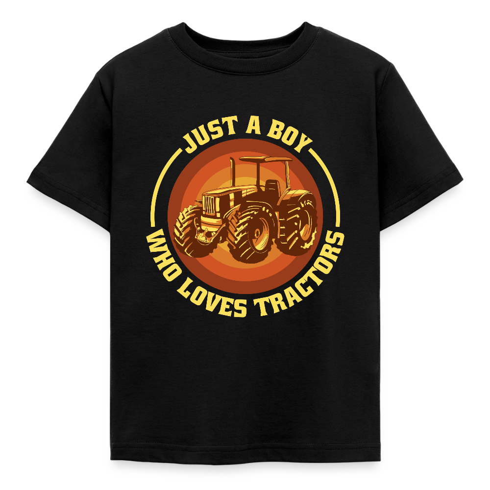 Kinder T-Shirt "Just a boy who loves tractors" (Retro-Stil) - Schwarz