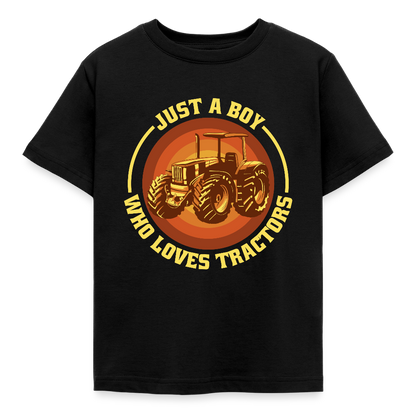 Kinder T-Shirt "Just a boy who loves tractors" (Retro-Stil) - Schwarz