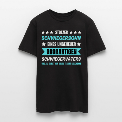 Männer T-Shirt "Stolzer Schwiegersohn eines ungeheuer großartigen Schwiegervaters" - Schwarz