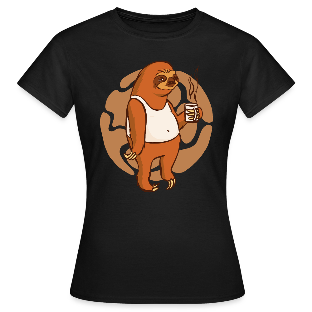 Frauen T-Shirt "Faultier mit Kaffee" - Schwarz