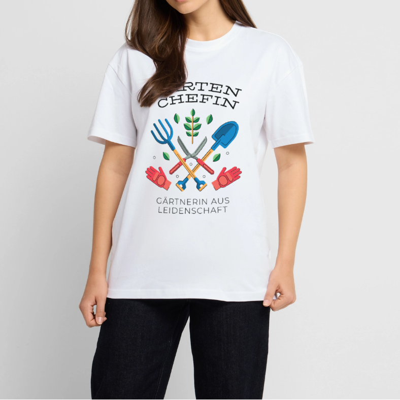 Oversize T-Shirt "Garten Chefin" - Weiß