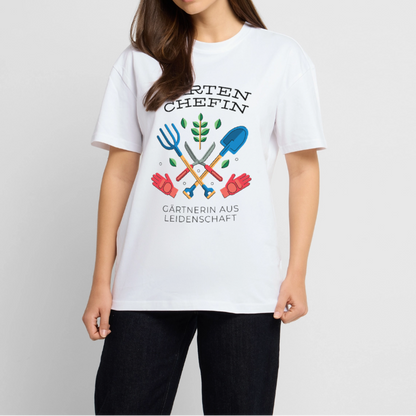 Oversize T-Shirt "Garten Chefin" - Weiß