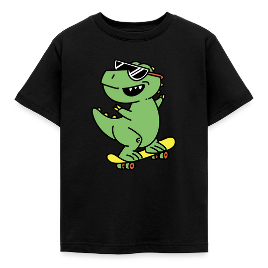 Kinder T-Shirt "Cooler Dinosaurier mit Skateboard" - Schwarz