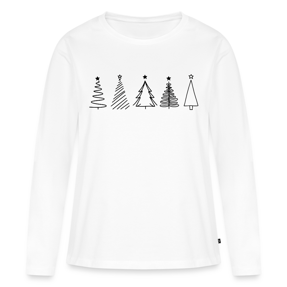 Bio-Langarmshirt "Weihnachtsbäume im Handgezeichneten Stil" - Weiß