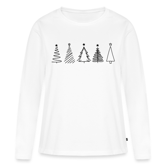 Bio-Langarmshirt "Weihnachtsbäume im Handgezeichneten Stil" - Weiß