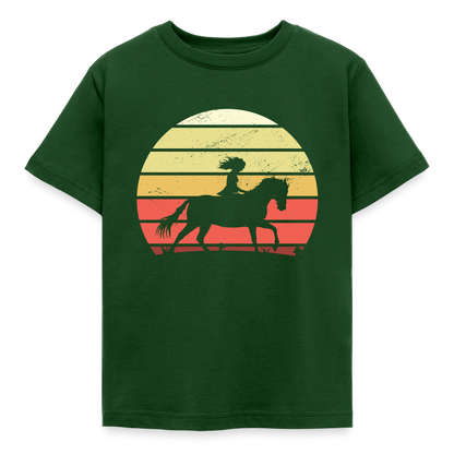 Kinder T-Shirt "Pferd im Retro-Stil" - Forstgrün 