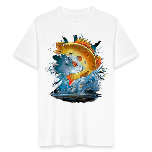 Männer Bio T-Shirt "Goldener Fisch springt aus dem Wasser" - Weiß