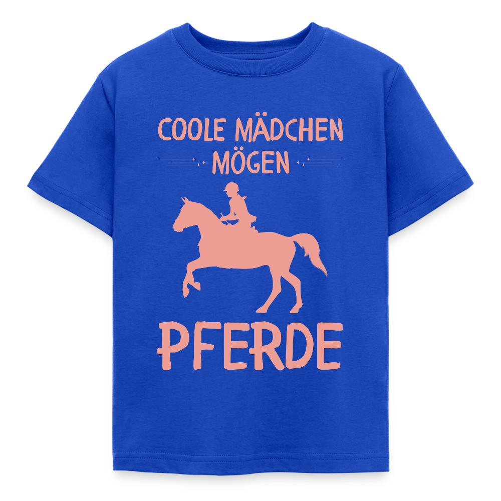 Kinder T-Shirt "Coole Mädchen mögen Pferde" - Royalblau