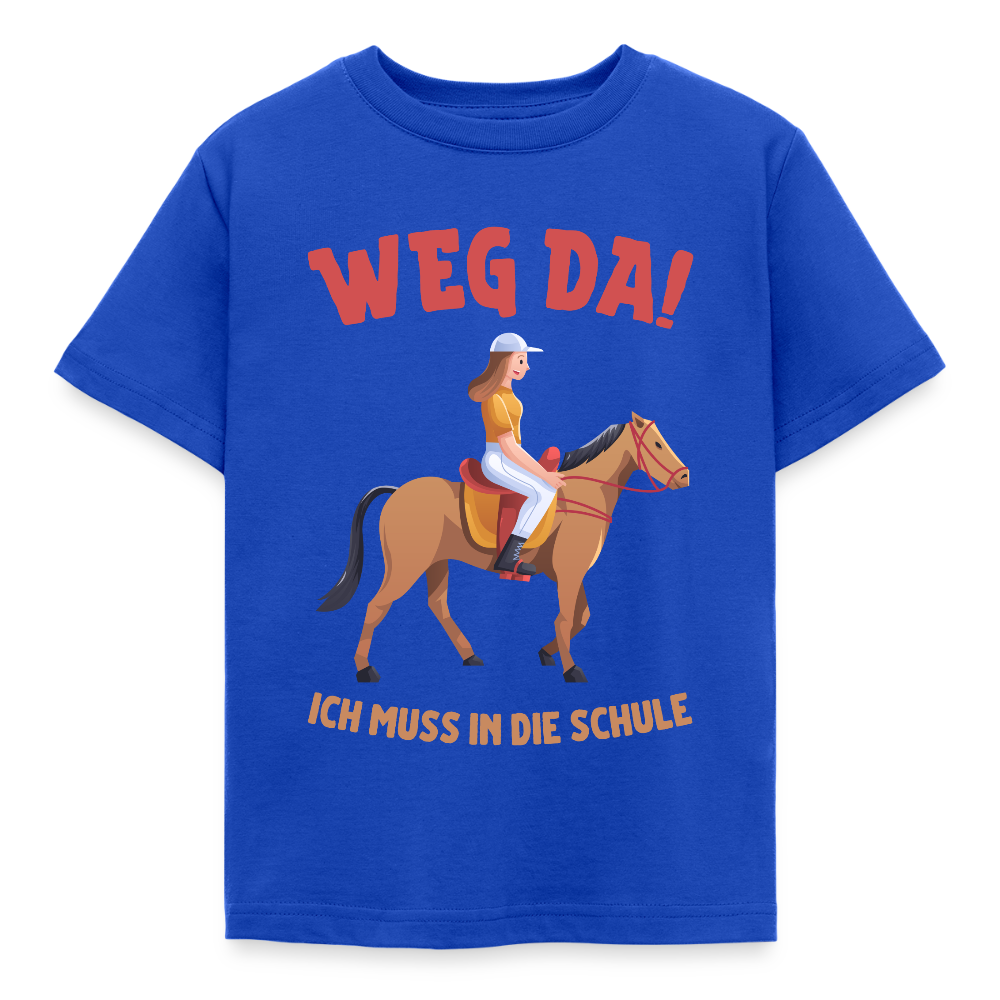 Kinder T-Shirt "Weg da! Ich muss in die Schule" (Pferdemotiv) - Royalblau