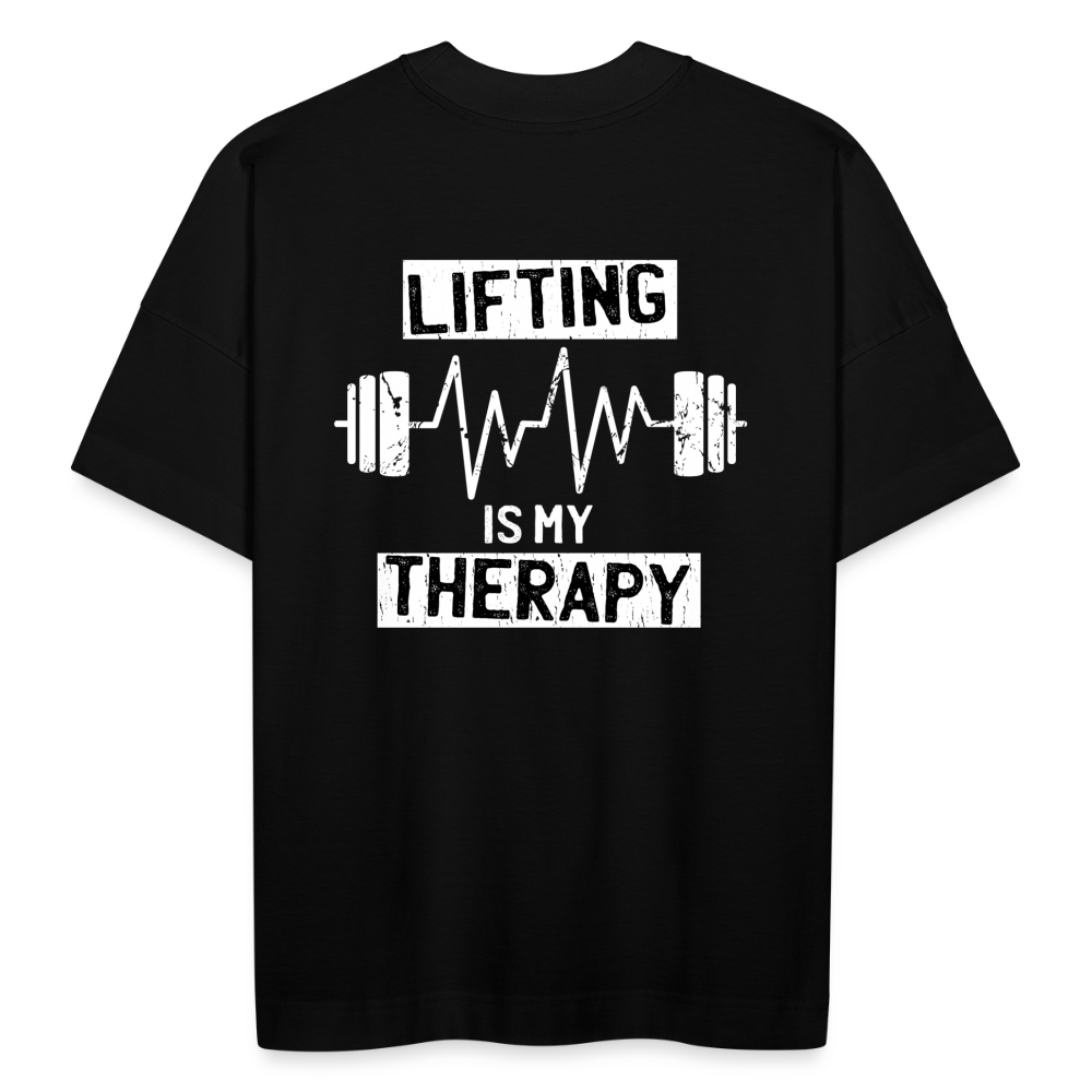 Oversize Bio-T-Shirt "Lifting is my therapy" (mit Backprint) - Schwarz