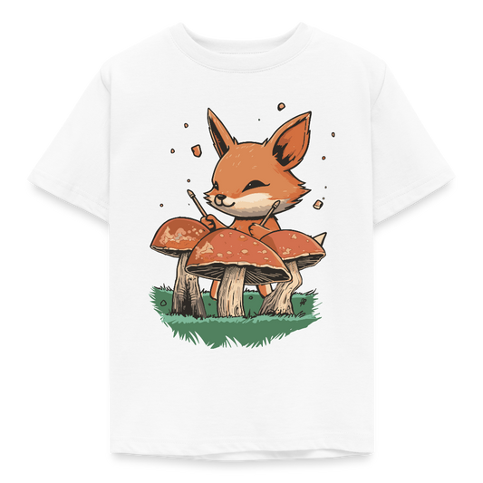 Kinder T-Shirt "Fuchs spielt mit Pilzen" - Weiß