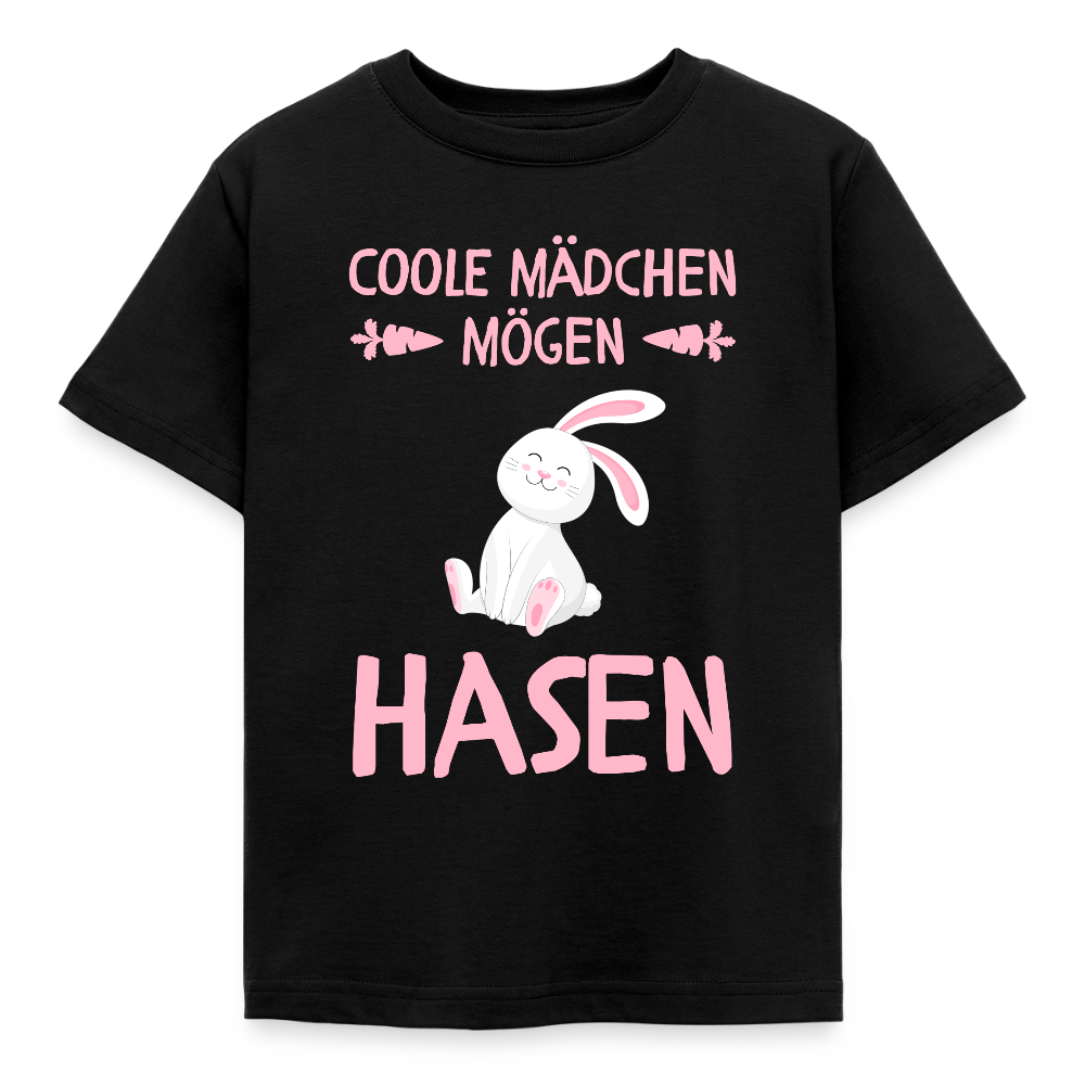 Kinder T-Shirt "Coole Mädchen mögen Hasen" - Schwarz