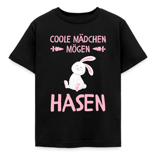 Kinder T-Shirt "Coole Mädchen mögen Hasen" - Schwarz