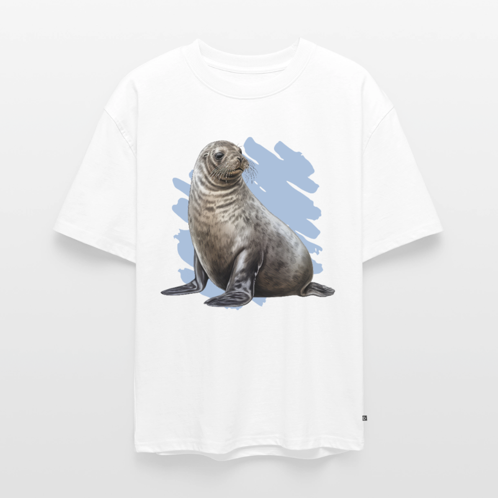 Unisex Oversized Bio T-Shirt "Realistische Robbe" - Weiß