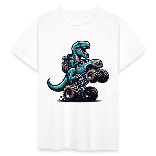 Kinder T-Shirt "Dinosaurier mit Truck" - Weiß