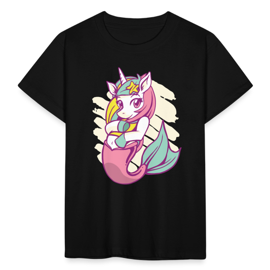 Kinder T-Shirt "Meerjungfrauen-Einhorn" - Schwarz