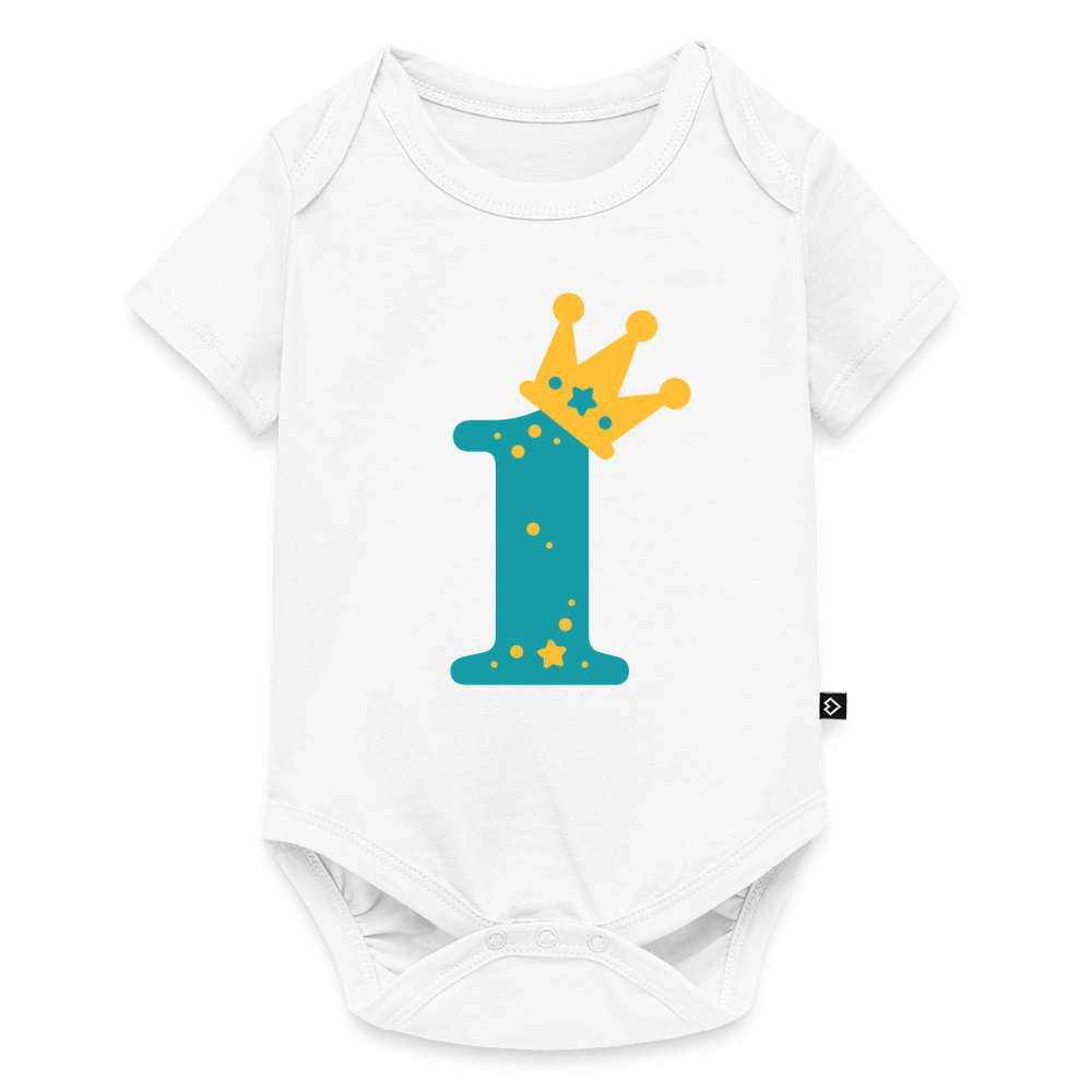 Baby Bio-Kurzarm-Body "Blaue 1 mit Krone" - Weiß