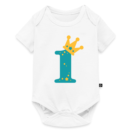 Baby Bio-Kurzarm-Body "Blaue 1 mit Krone" - Weiß