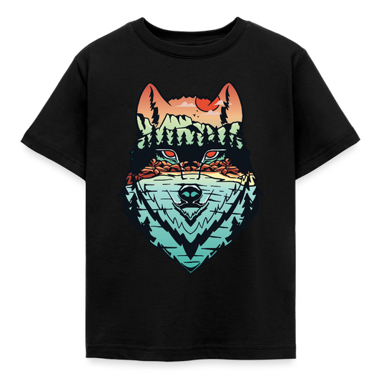 Kinder T-Shirt "Wolf im Waldmotiv" - Schwarz
