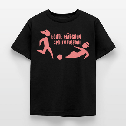 Kinder T-Shirt "Echte Mädchen spielen Fussball" - Schwarz