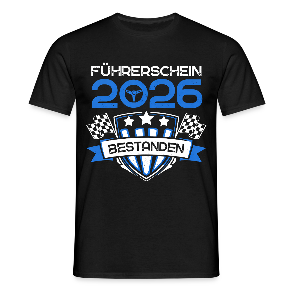 Männer T-Shirt "Führerschein 2026 bestanden" (Sternen-Motiv) - Schwarz