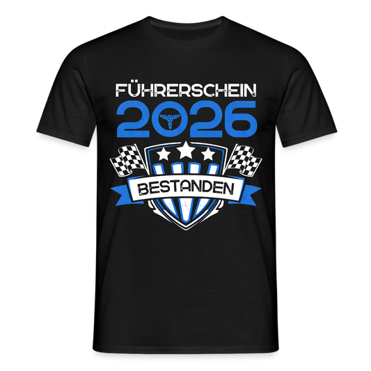 Männer T-Shirt "Führerschein 2026 bestanden" (Sternen-Motiv) - Schwarz