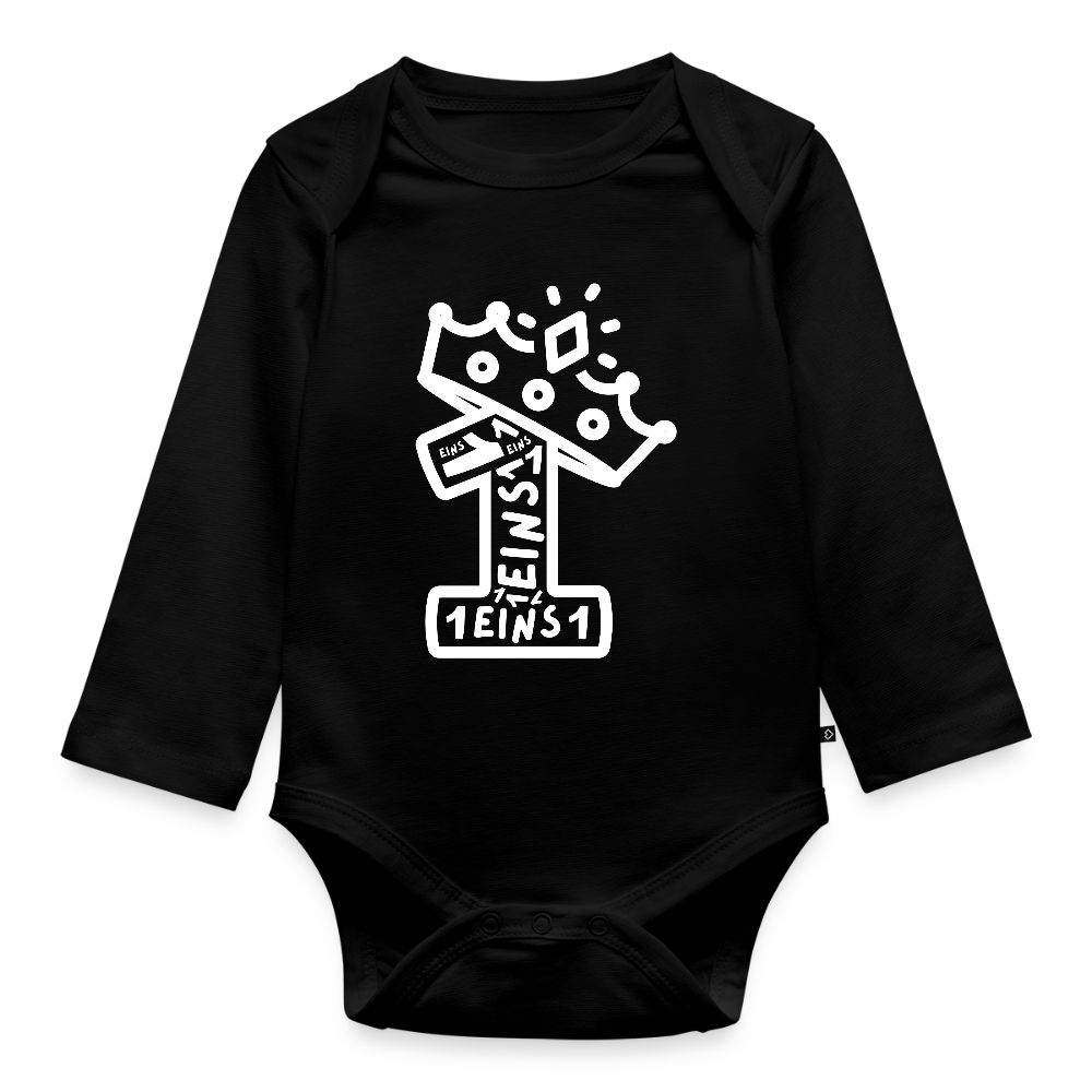 Baby Bio-Langarm-Body "1. Geburtstag" (Viele Einsen) - Schwarz