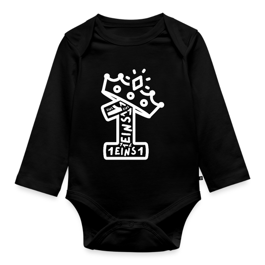 Baby Bio-Langarm-Body "1. Geburtstag" (Viele Einsen) - Schwarz