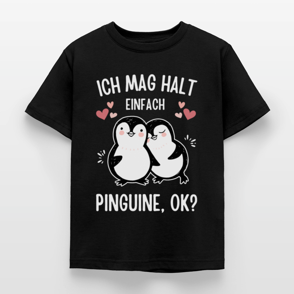 Kinder T-Shirt "Ich mag halt einfach Pinguine" - Schwarz