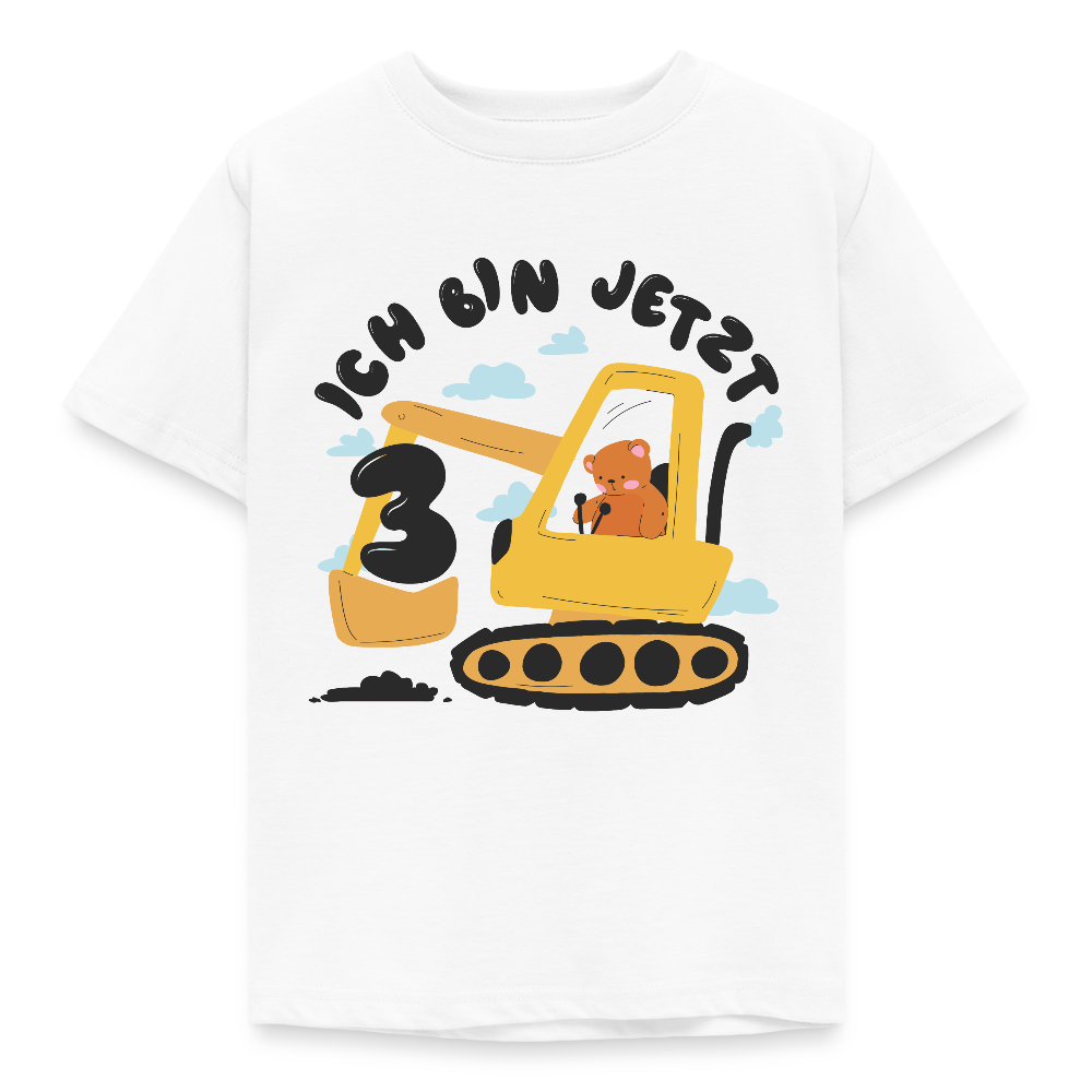 Kinder T-Shirt "Ich bin jetzt 3" (Bär mit Bagger) - Weiß