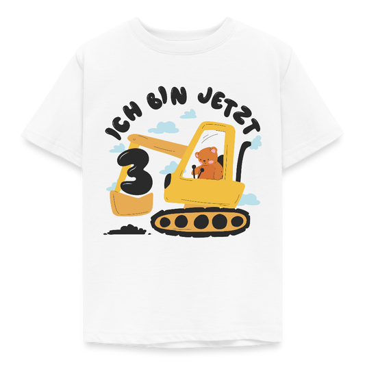 Kinder T-Shirt "Ich bin jetzt 3" (Bär mit Bagger) - Weiß