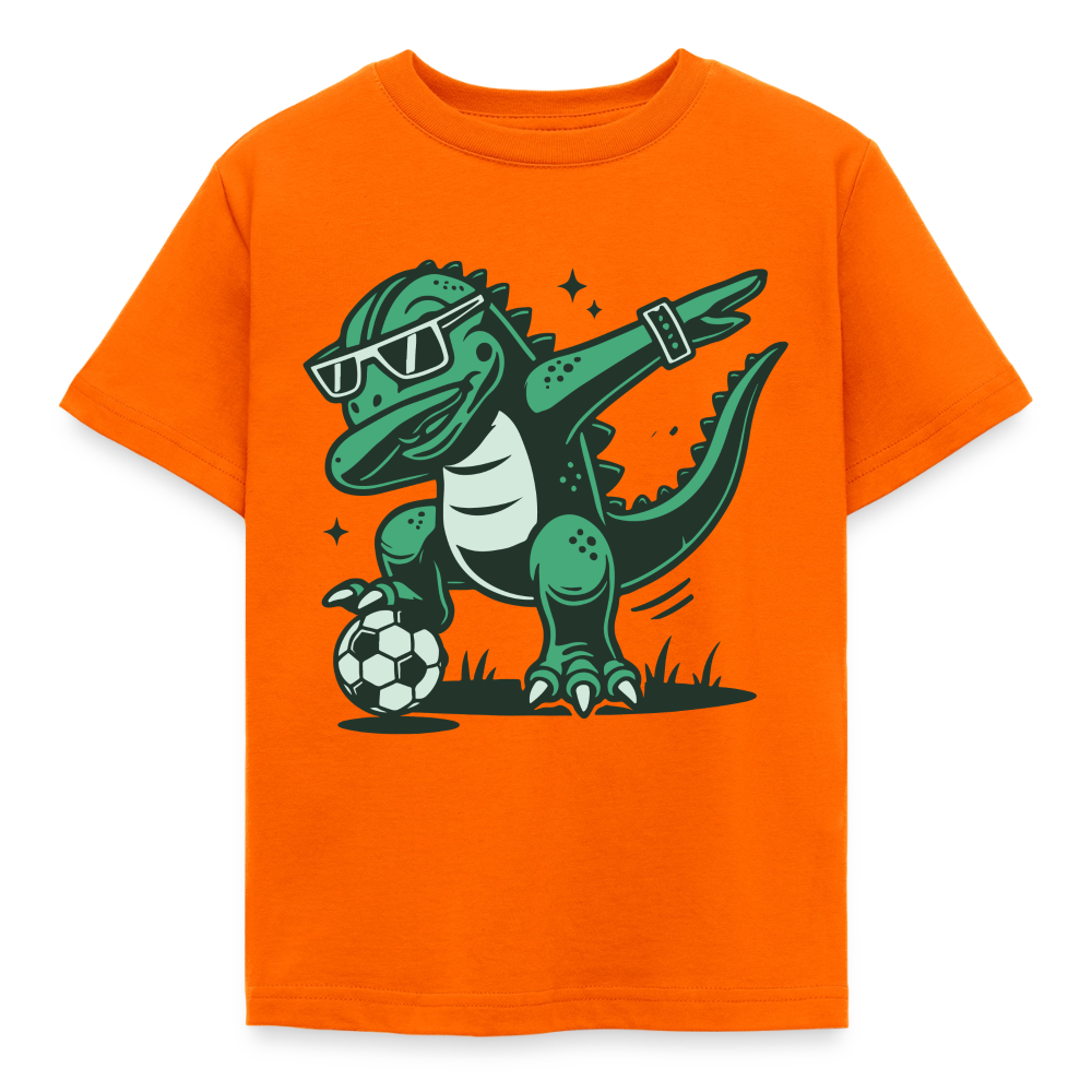 Kinder T-Shirt "Cooler Fußball Dinosaurier" - Orange