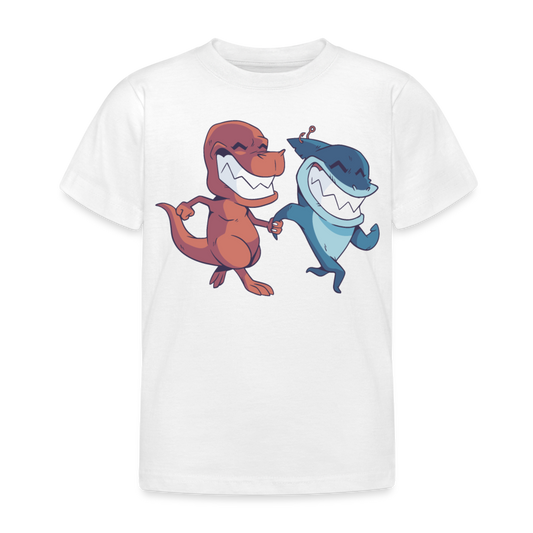 Kinder T-Shirt "Hai mit Dinosaurier" - Weiß