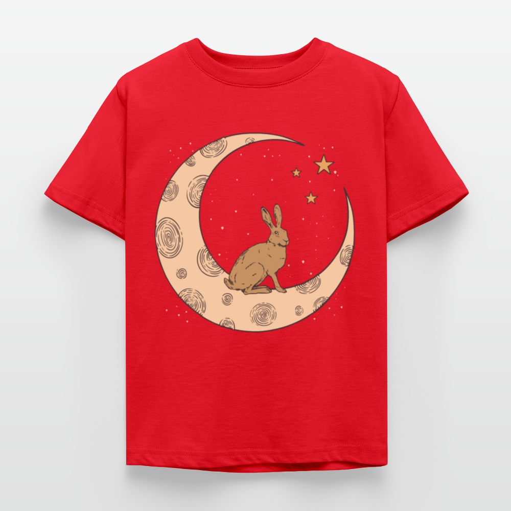 Kinder T-Shirt "Hase auf dem Mond" - Rot