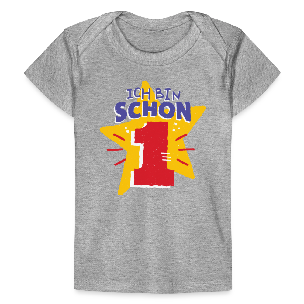 Baby Bio-T-Shirt "Ich bin schon 1" (Sternen-Motiv) - Grau meliert
