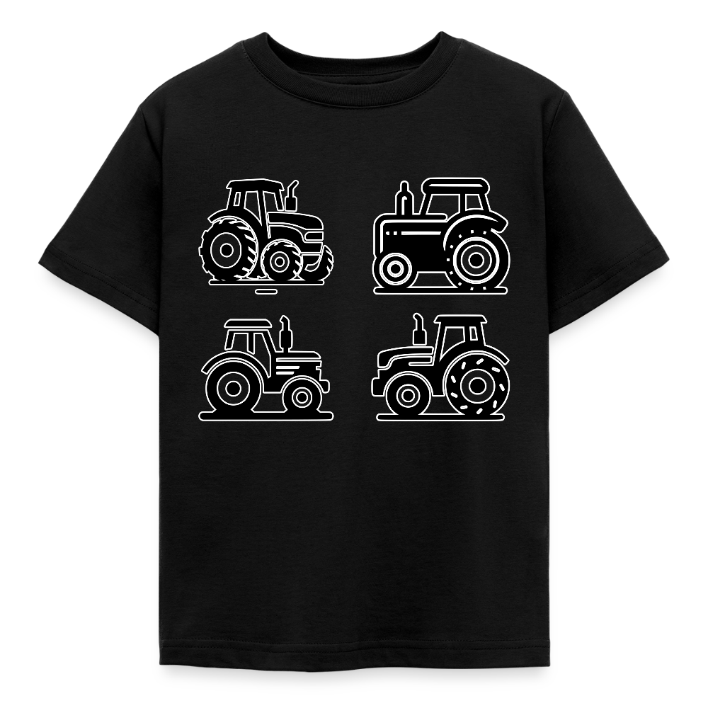 Kinder T-Shirt "4 minimalistische Traktoren" - Schwarz
