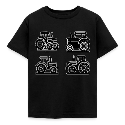 Kinder T-Shirt "4 minimalistische Traktoren" - Schwarz