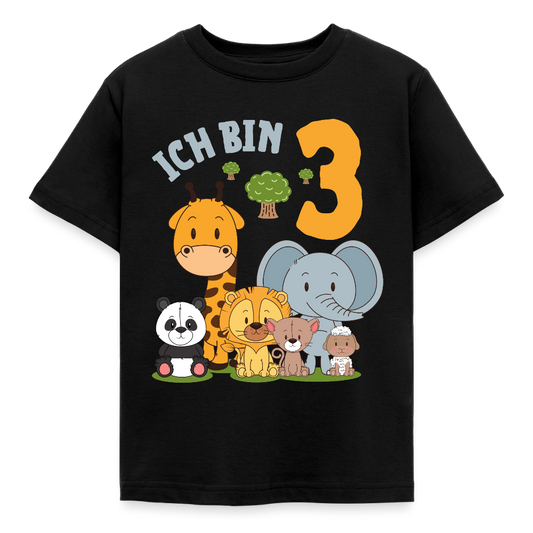 Kinder T-Shirt "Ich bin 3" (Niedliches Tiermotiv) - Schwarz